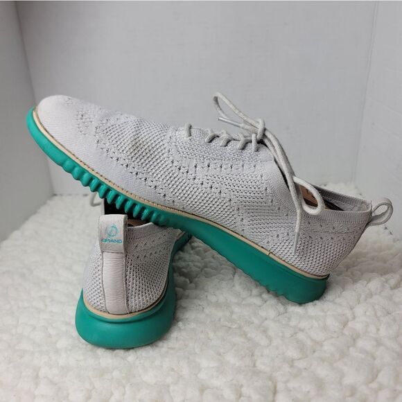 Cole Haan 2.ZERØGRAND Mens Size 11 Gray Stitchlite Wingtip Oxford Turquoise Sole - Picture 6 of 10
